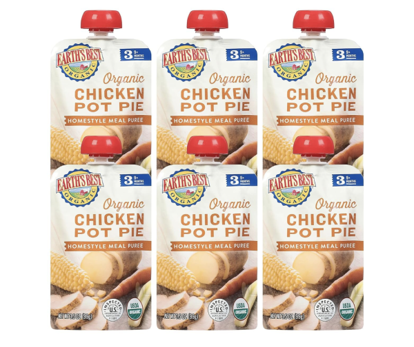 Earth's Best Organic Baby Food Pouches, Stage 3 Homestyle Meal Puree for Babies 9 Months and Older, Organic Chicken Pot Pie Puree, 3.5 oz Resealable Pouch (Pack of 6)